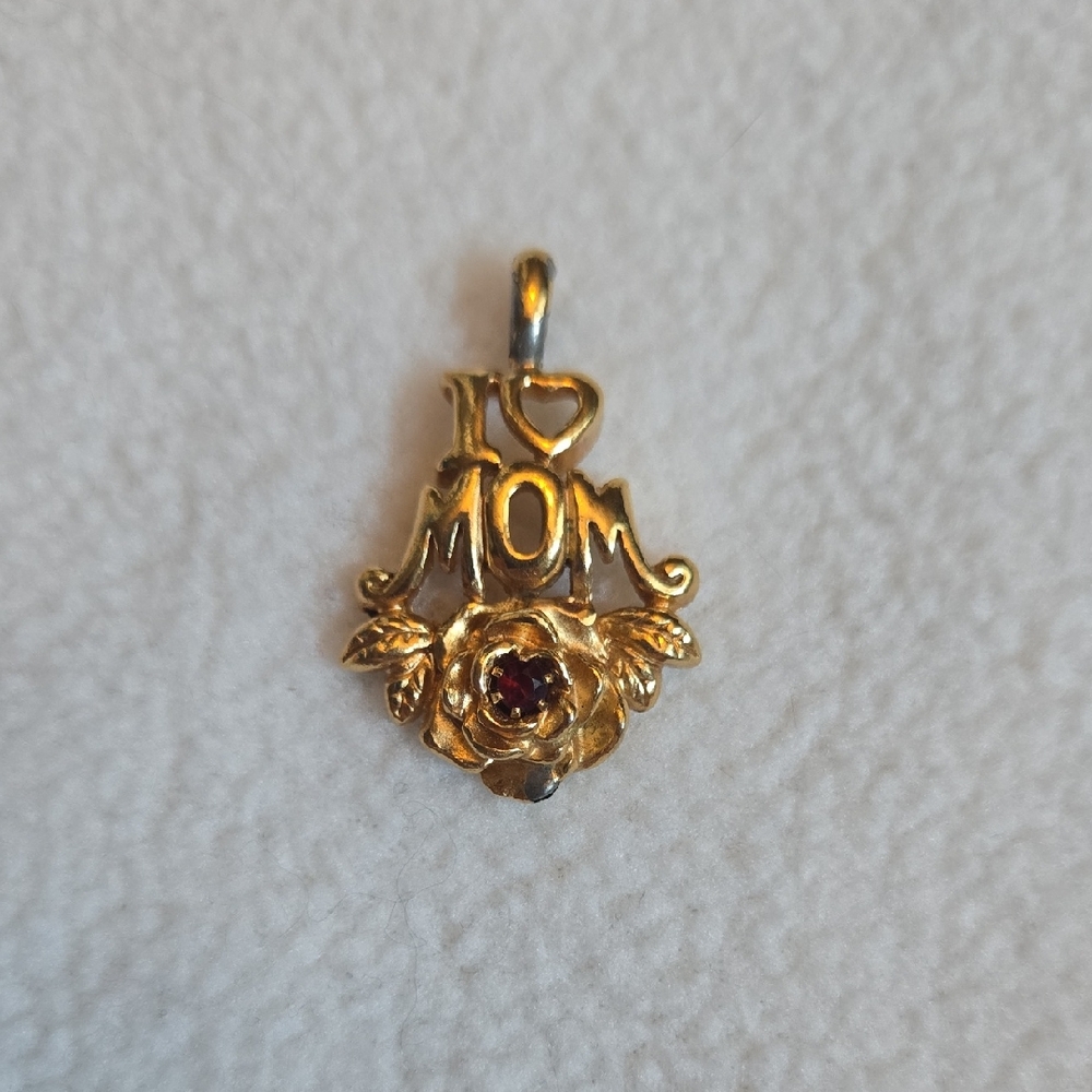 Gold 'I Love Mom' Pendant with Rose Accent